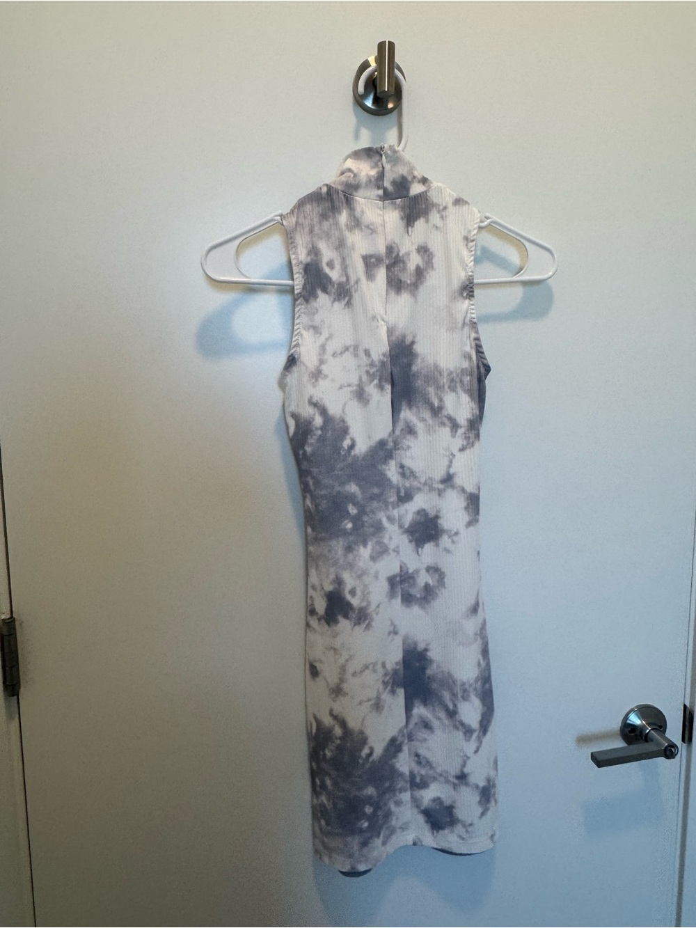 Sleeveless Tie-Dye Mock Neck Mini Dress in Gray and White - Picture 2 of 4